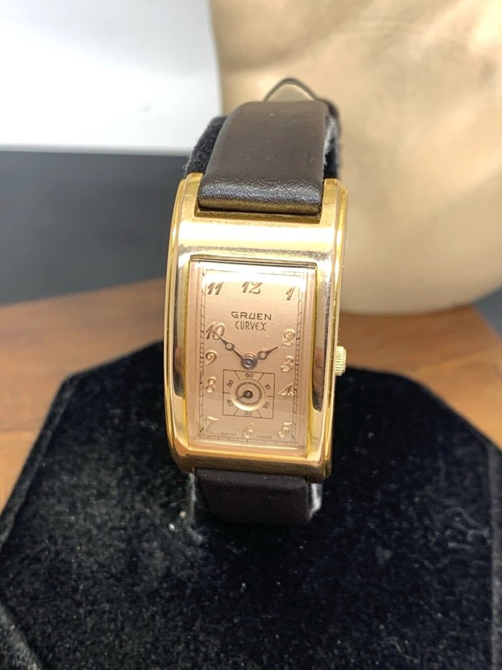 Gruen Curvex Women's Watch Swiss Manual Wind Rose Gold Plated Case Leather 20mm